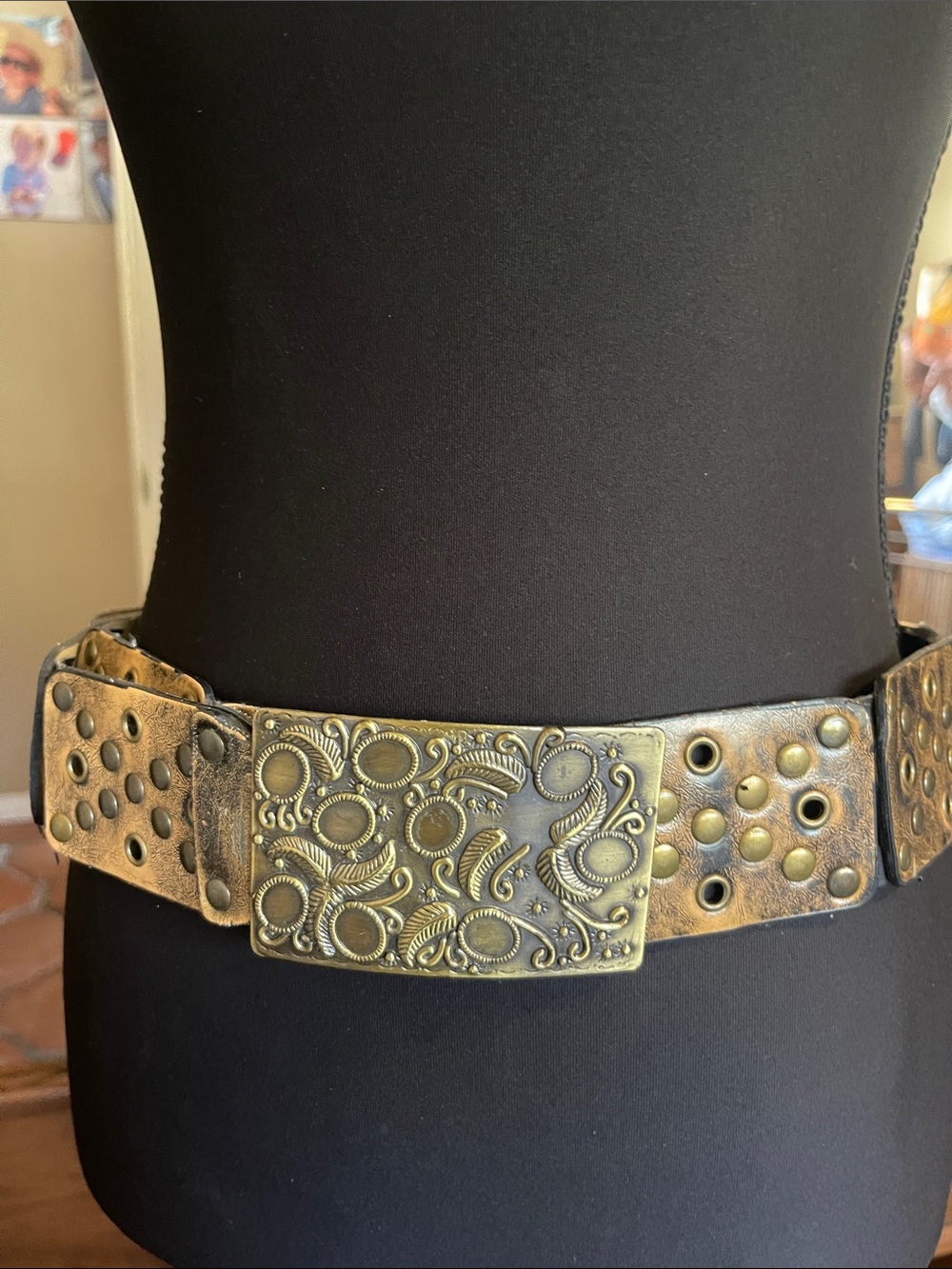 Women’s Distressed Gold Metal Buckle Wide Belt 42 inches